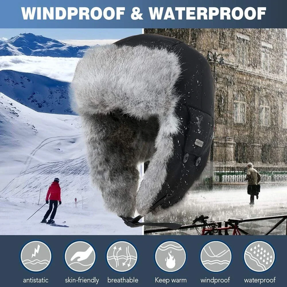 Comhats 100% Rabbit Fur Winter Trapper Ushanka Hat Waterproof (US, Alpha,